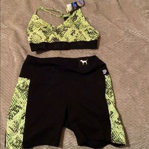 2 Piece PINK Biker Short & Bra Set